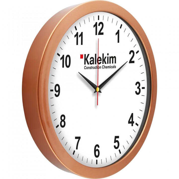 Logo Baskılı 30 cm Metalize Bronz Plastik Duvar Saati